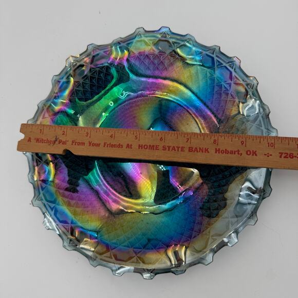 Vintage Indiana Carnival Glass Windsor Blue 10" Round Crimped Bowl - Picture 4 of 6